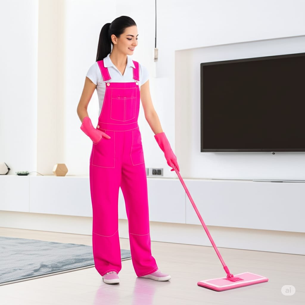 Nice lady mopping up the floor in a living room